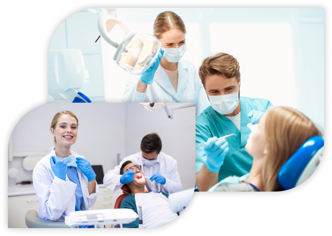 A group of dentists working on their respective patients.